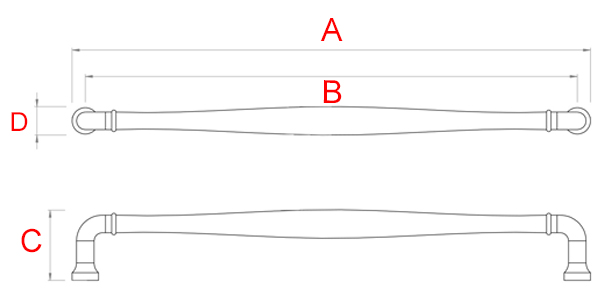 plan poignée filaire tubulaire droite laiton