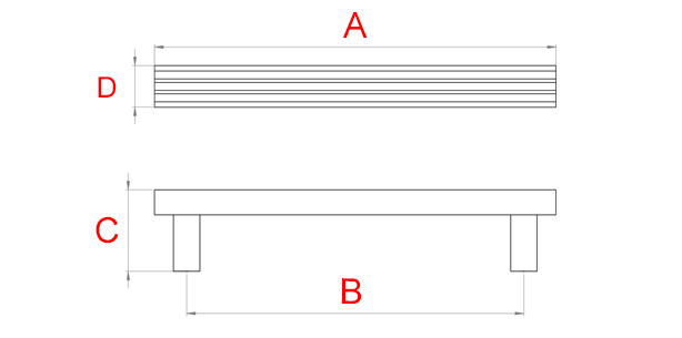 plan poignée filaire tubulaire droite laiton