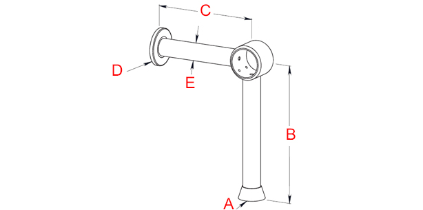 Dimensions support repose pied de bar en laiton