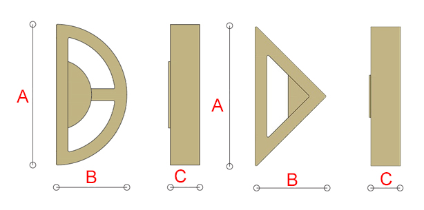 dimensions poignées ajoutée demi ronde ou triangle laiton